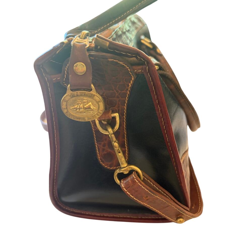Vintage Brahmin Tuscan Leather Satchel Crossbody Bag-Black and Brown Made in USA - Picture 4 of 12